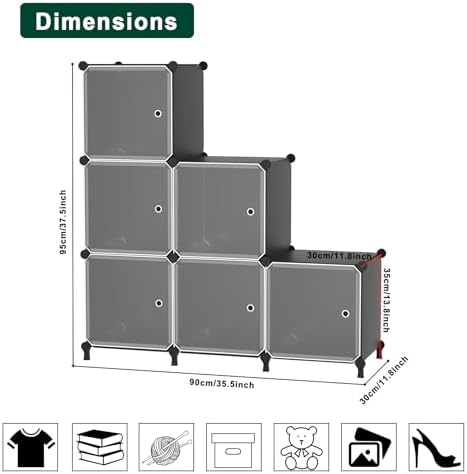 6Cube Storage Organizer Modular Stackable with Doors Black - Image 3