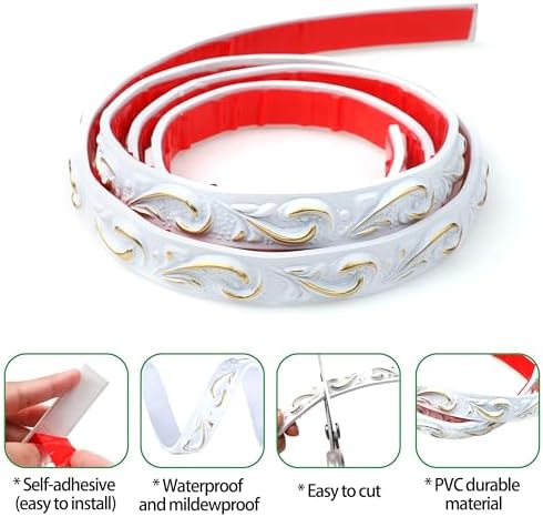Duzzy Molding Trim Wall Trim, 16.4 Feet Self-Adhesive Flexible DIY Peel and Stick Crown Molding Ceiling Molding Suitable for Mirror Edge, TV Background Wall, Home Wall Decor(White and Gold) - Image 6