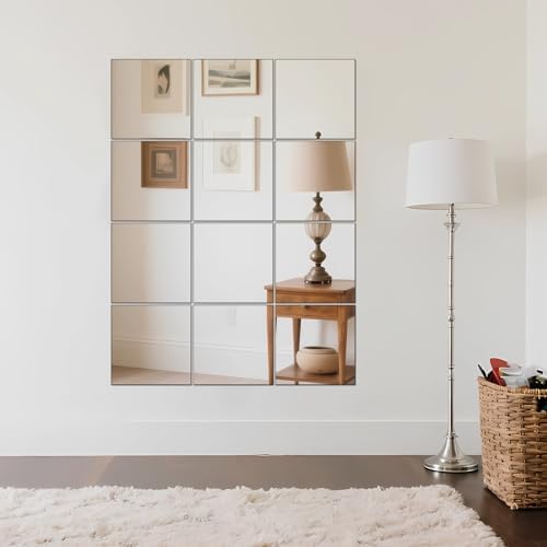 Ruomeng Home Gym Mirrors 12 Inch x 12Pcs Wall Mounted Mirror Glass Frameless Full Length Mirror Tiles for Home Gym, Bedroom, Door & Bathroom - Image 5
