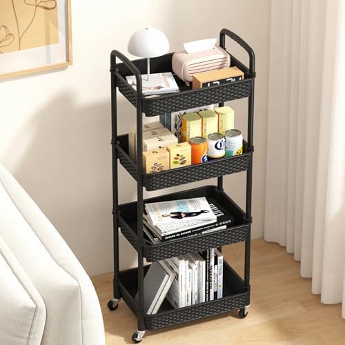 MOYIPIN 4-Tier Plastic Rolling Utility Cart with Handle, Black - Image 4