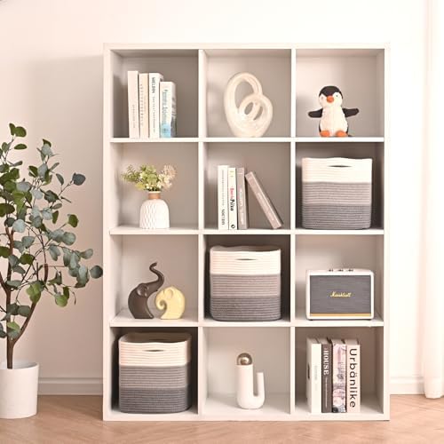 ICERZCZ 11 Inch Cube Storage Bins, Storage Cube Organizer Bins, Woven Cotton Rope Basket for Storage, Storage Baskets for Organizing Shelves, Grey Baskets for Toys, Gradient Grey (Pack of 3) - Image 3