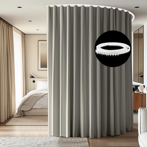 Room Divider Ceiling Mounted Curtains Track Sets Extra Wide Blackout Curtain Flexible Tracks for Bedroom Privacy Partition Separator, 1 Panel Light Grey Drape and White Rail, W15 x H9ft by CBSROROHome