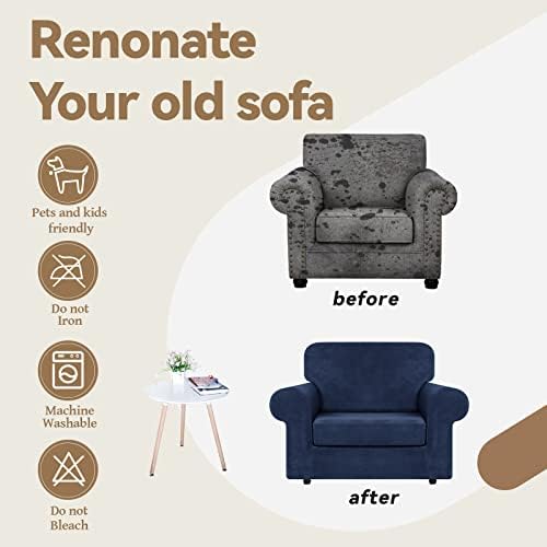 WEERRW Velvet Stretch 2 Pieces Chair Sofa Slipcovers Washable, Navy Blue - Image 5