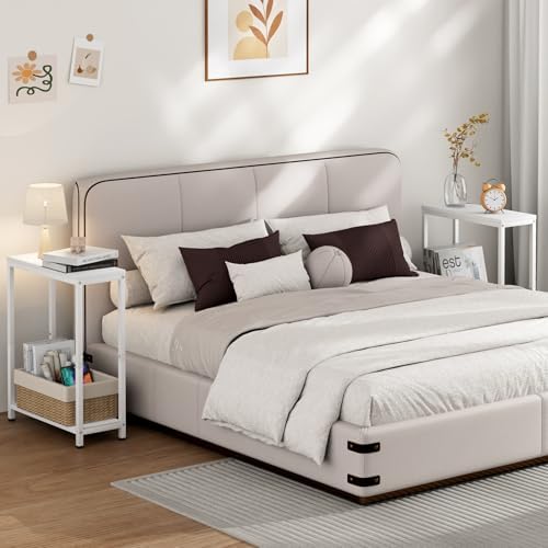 SLEEPING LAMB Narrow End Tables Living Room Set of 2 Small Side Table for Small Space, 2 Tier Slim Skinny Night Stand for Bedroom, Couch Beside Nightstands, White - Image 4
