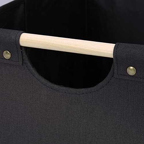 HOONEX Large Collapsible Storage Bins, Linen Fabric, Pack of 2, Storage Baskets with Wooden Carry Handles and Sturdy Heavy Cardboard, for Home, Office, Car, Nursery, Black - Image 5
