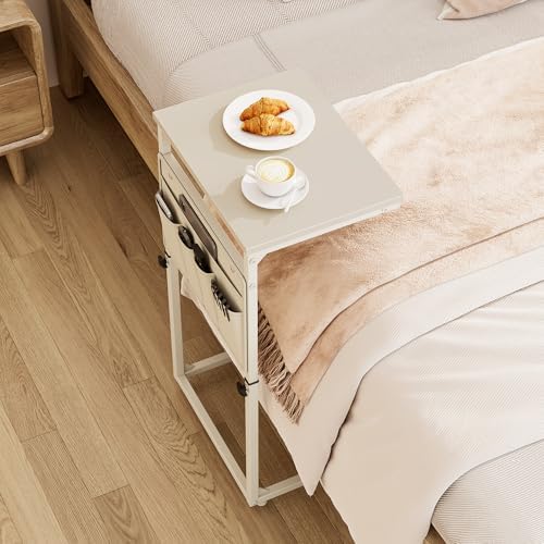 Vagusicc C Shaped End Table, 32'' Tall Side Table for Couch, Adjustable Height Small Couch Side Table for Small Spaces, End Table Slide Under Sofa Table TV Tray Table Arm Table for Living Room - Image 2