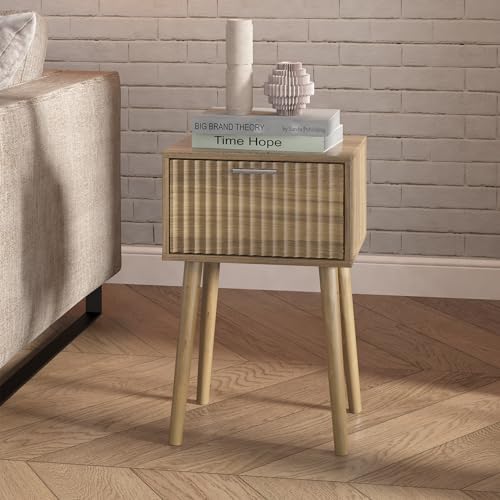 LAATOOREE Nightstands Set of 2, Small Bed Side Table with Fluted Door - Image 7