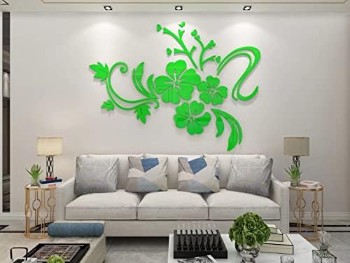 Wall Stickers 3D Flower Mirror - Family Decal Living Room Wall Decor Sticker Home Decorations Room Decor for Office Sofa Bedroom Decals (Light Green M:48 * 64in) by guangmu