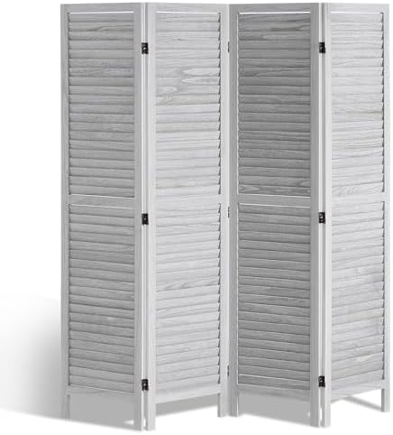 VEVOR Wood Room Divider, 4 Panel Folding Privacy Screen, 66.9 Inches Tall Indoor Wooden Partition, Portable Decoration Screen, for Room Separation, Home, Office, Restaurant & Bedroom (Light Grey) by VEVOR