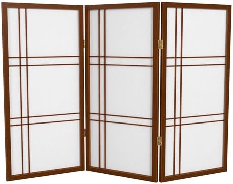 3 ft. Short Double Cross Shoji Screen - Walnut - 3 Panels by RedLantern