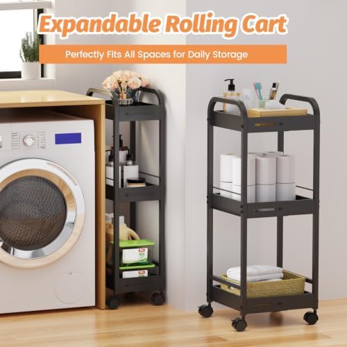 Expandable 3-Tier Metal Slim Rolling Storage Cart with Wheels - Image 5