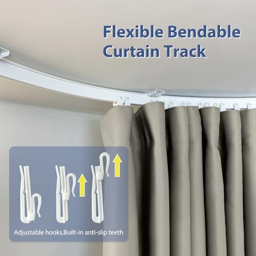 Room Divider Ceiling Mounted Curtains Track Sets Extra Wide Blackout Curtain Flexible Tracks for Bedroom Privacy Partition Separator, 1 Panel Light Grey Drape and White Rail, W15 x H8ft - Image 5