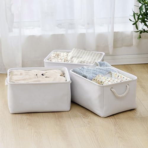 TheWarmHome Fabric Storage Bin, Large 1 Pack 15.7L*11.8W*8.3H Storage Basket for Home Storage and Organization, Shelf Basket with Cover for Living Room Bedroom Closet（White - Image 4