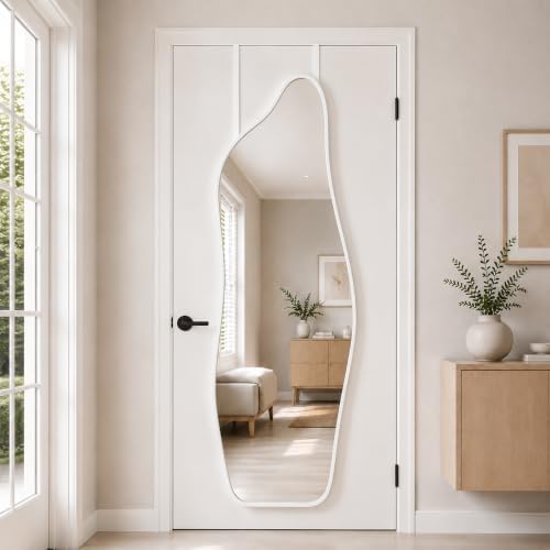 Full Length Door Mirror, 48"x16" Wall Mounted Mirror, White by TinyTimes