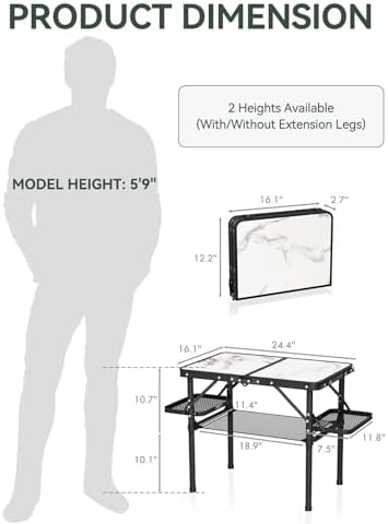 Titanker Small Camping Table Foldable 2ft, Folding Picnic Table with Side Racks & Net, Folding Camp Table Portable Beach Table, Car Camping Essentials, Sturdy Light Aluminum, Gift for Father Husband - Image 2