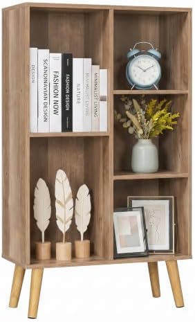 YAHARBO Small Yellow Narrow Bookshelf,4 Tier Modern Bookcase with Legs,Bookshelves Wood Storage Shelf,Rustic Book Shelves Cube Organizer,Display Bookcase by YAHARBO