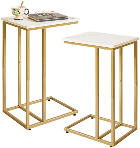 Aibiju Small Side Tables C Shaped, End Table Set of 2, Small Table Stand for Living Room Bedroom, lLittle Bedside Table Faux Marble+Gold YD-TM051G-2 by Aibijusolidwoodfurniture