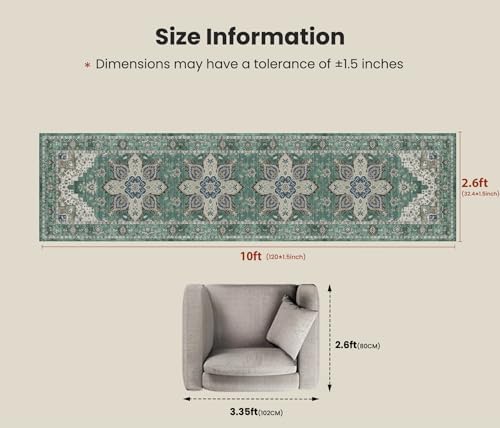 AMADA HOMEFURNISHING 2'6"x10' Washable Area Rug, Low-Profile Entryway Rug with Non-Slip Backing & Durable Edge Binding, Vintage Rug Pattern, Small Rugs for Entryway, Kitchen & Living Room - Image 2