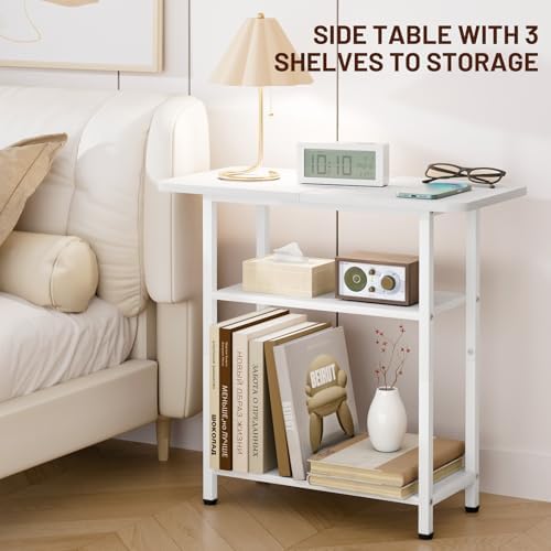 SLEEPING LAMB Side Table for Living Room, 3-Tier End Table for Small Space with Wide Storage Tabletop, Elegant White Narrow Nightstand for Bedroom, Sofa Couch - Image 5