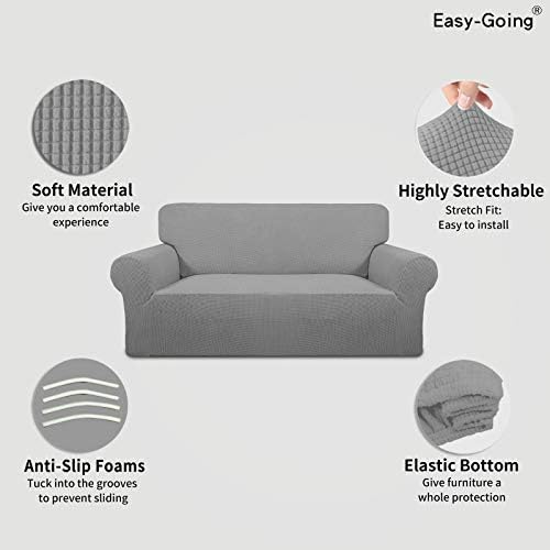 Easy-Going Stretch Oversized Loveseat Couch Covers Washable Light Gray - Image 3