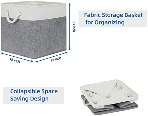 Temary Fabric Baskets 13 Inch Cube Storage Baskets with Rope Handle, Storage Cube Bins Clothes Basket for Gift, Large Storage Bins for Storage Books, Blankets (White&Gray) - Image 6
