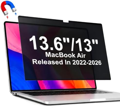 GMOC Magnetic Privacy Screen for MacBook Air 13.6/13 Inch (2022-2026, M2 M3 M4 M5), Removable Anti Glare Matte Filter for 13.6” Laptop, Blue Light Blocking Computer Privacy Screen Protector by Unknown