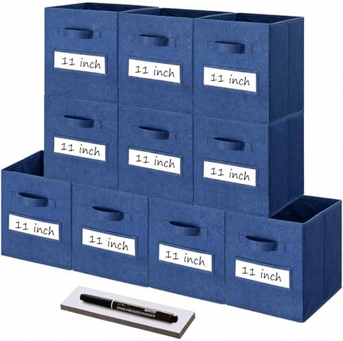 Storage Bins,11" Cube Storage Bin with Labels,10pcs,Navy Blue by Anyoneer