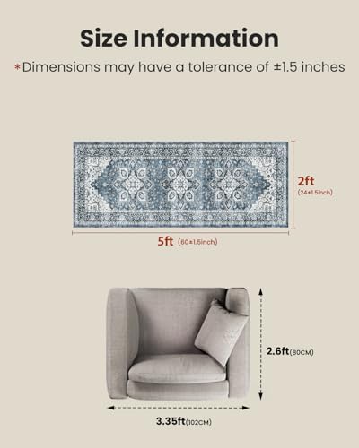 AMADA HOMEFURNISHING 2x5 Washable Runner Rug, Low-Profile Kitchen Rugs with Non-Slip Backing & Durable Edge Binding, Vintage Entryway Runner Rug for Bedroom & Hallway - Image 2
