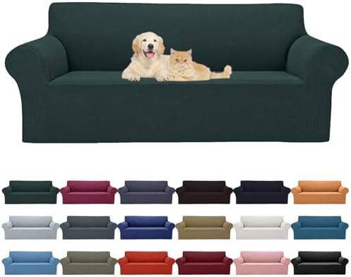 Cupuamon 2026 New Stretch Sofa Slipcovers Couch Cover for 3 Cushion Furniture Protector Sofa Covers with Elastic Bottom Jacquard Fabric Small Checks for Pets, Kids -Sofa, Hunter by Cupuamon