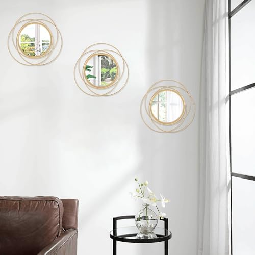 3 Set Gold Circle Mirrors for Wall Decor - Metal Art Small Round Mirror Sets - Hanging Wall Sculpture for Bedroom, Living Room, Entryway 12'' - Image 4