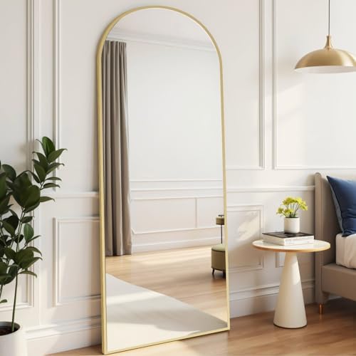 Rowjut Floor Mirror Arched Mirror Full Length 56"X20" Full Length Mirrors can be Free Standing or Hanging on the wall Used in Living Room Entrance Hall Corridor Room Bathroom etc （Glod - Image 2