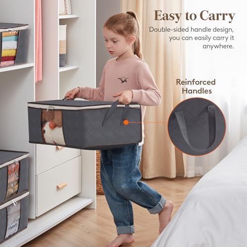 Lifewit 4 Pack 35L Clothes Storage Bins with Lids, Foldable Blanket Storage Bags with Zippers, Clear Window and Reinforced Handles, Closet and Organization for Clothing, Sweater, Comforter, Bedding - Image 4