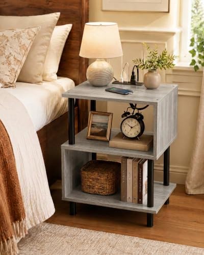 Frylr Side Table, Night Stand and End Table with Power Outlets and USB Ports, Strong Metal Frame, 44lb Capacity per Tier and Leveling Feet for Bedroom, Bedside, Living Room and Small Space, Greige - Image 4