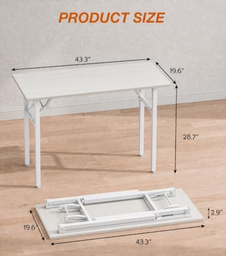 XBurmo Folding Desk Foldable Table, No Assembly 43.3" Foldable Desk Space-Saving Workstation for Small Space, Computer Table, Flat Storage for Home Office, Bedroom, Dorm, Study Room, White Ash - Image 2