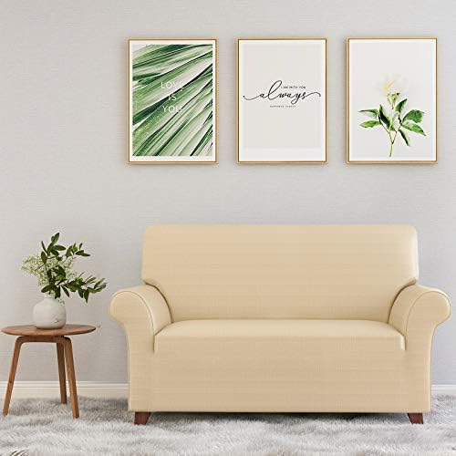 ZNSAYOTX Loveseat Covers High Stretchy Spandex Pet Friendly Sofa Slipcover 1 Piece Non Slip Couch Furniture Protection Covers (Beige, Loveseat) - Image 2