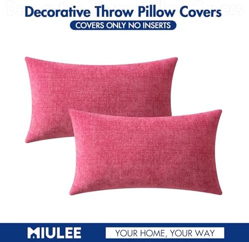 MIULEE Soft Chenille Lumbar Throw Pillow Covers Hot Pink 12x20 Pack of 2 - Image 6