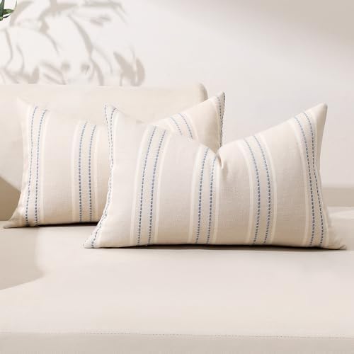Hckot Stripe Throw Pillow Covers 12x24 Lumbar Dusty Blue Pillow Covers by Hckot