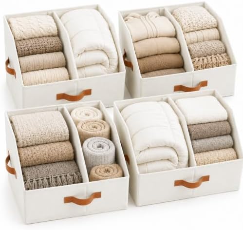 HOMELUX THEORY Closet Organizers Storage, Large Collapsible Bin 4pc, Ivory by HomeluxTheory