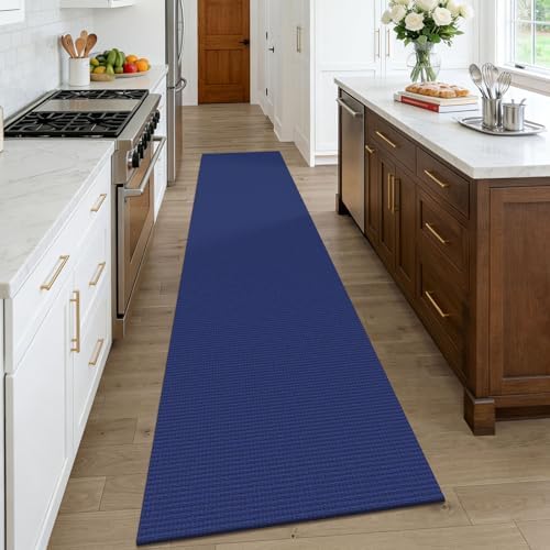 KOZYFLY Cotton Runners Rugs for Hallway 2.5'x10', Washable Runner Rug, Woven Non Slip Kitchen Runner, Braided Entryway Rug, Floor Carpet for Entry, Aisle, Hall, Deep Navy Blue - Image 2