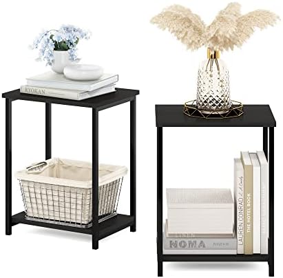 Furinno SIMPLISTIC Side Table Set of 2, 2-Tier Modern Metal Frame End Table with Open Shelf, Night Stand, Bedside Table, Easy Assembly, for Living Room, Bedroom, Espresso by Furinno-FitsYourSpaceFitsYourBudget