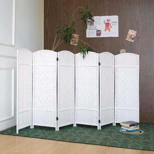 6-Panel Short Room Divider, 3.9 ft Freestanding Partition Wall, Natural White Rattan Double-Sided Folding Screen for Living Room, Bedroom & Corner Privacy - Image 4