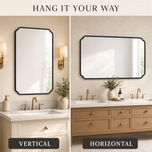 Ferytange Matte Black Bathroom Mirror 55×36 Inch, Large Rounded Rectangle Metal Framed Wall Mount Vanity Mirror, Farmhouse Decor, Anti‑Rust Tempered Glass, Hangs Horizontally or Vertically - Image 5