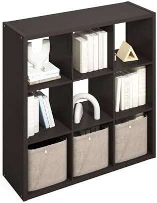 Furinno Simple 9-Cube Storage Organizer, Display Shelf, Dark Oak by Furinno-FitsYourSpaceFitsYourBudget