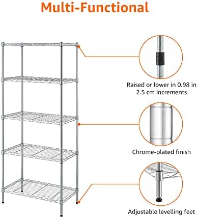 Amazon Basics 5-Shelf Adjustable Storage Shelving Unit for Garage, Steel Wire Rack, 200 Pound Loading Capacity per Shelf, 23.2" x 13.4" x 60", Chrome Finish - Image 7