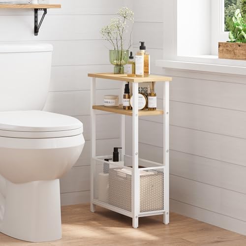 MMEOLUOOK Narrow Side Table with Storage Basket Skinny End Tables for Smalls Spaces 3 Tier Sofa Table Small Nightstand Slim Bedside Table for Living Room Bedroom Natural Wood MLBZ22Y - Image 7