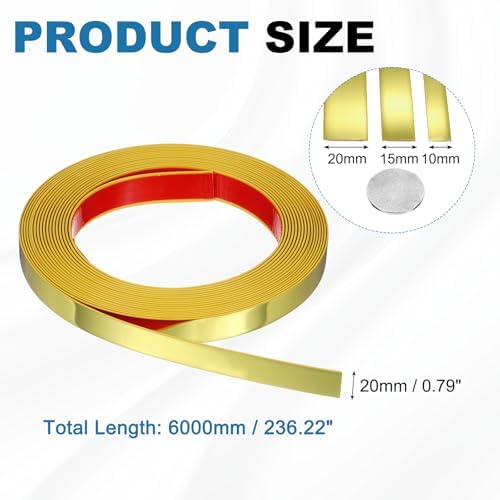 uxcell Gold Peel and Stick Molding Trim, 0.8 Inch x 19.7 ft Self-Adhesive Mirror Tape, Flexible PVC Border Strip for Wall Decoration Tile Edge Ceiling Floor Frame Furniture Decoration - Image 2