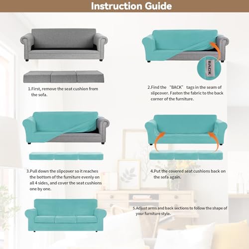 WEERRW 4 Pieces Couch Cover for Sofa Velvet Sofa Covers Washable, Aqua - Image 5