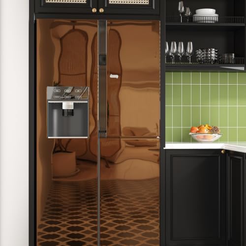Bronze Glossy Metallic Wallpaper Reflective Flexible Mirror Sheet Kitchen Non Glass Adhesive Vinyl Contact Paper for Cabinets Peel and Stick Brown Stickers for Appliance Crafts 15.7''x80'' - Image 4