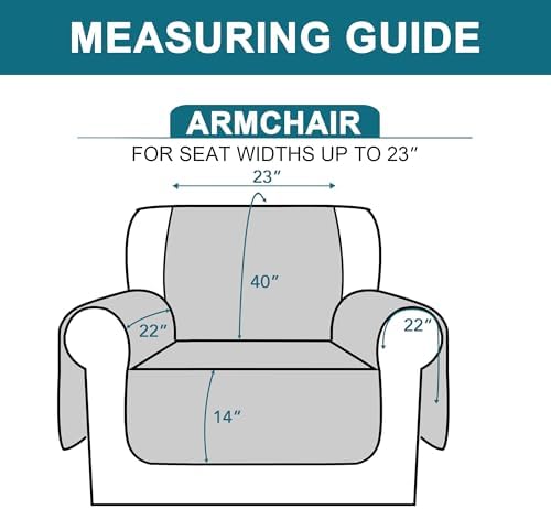 Turquoize 100% Waterproof Couch Cover Sofa Covers for 1 Cushion Couch Chair Covers Triple Non-Slip Washable Furniture Protector Cover for Pets, Kids, Dog (Chair 23", Light Gray) - Image 5