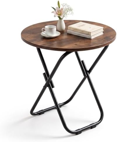 VECELO 17.7" Folding Table, Small Round Patio Outdoor Side Table, Foldable Wooden Table with Weather Resistant Steel Frame, Patio Table for Camping Picnic Garden Living Room Bedroom by VECELO